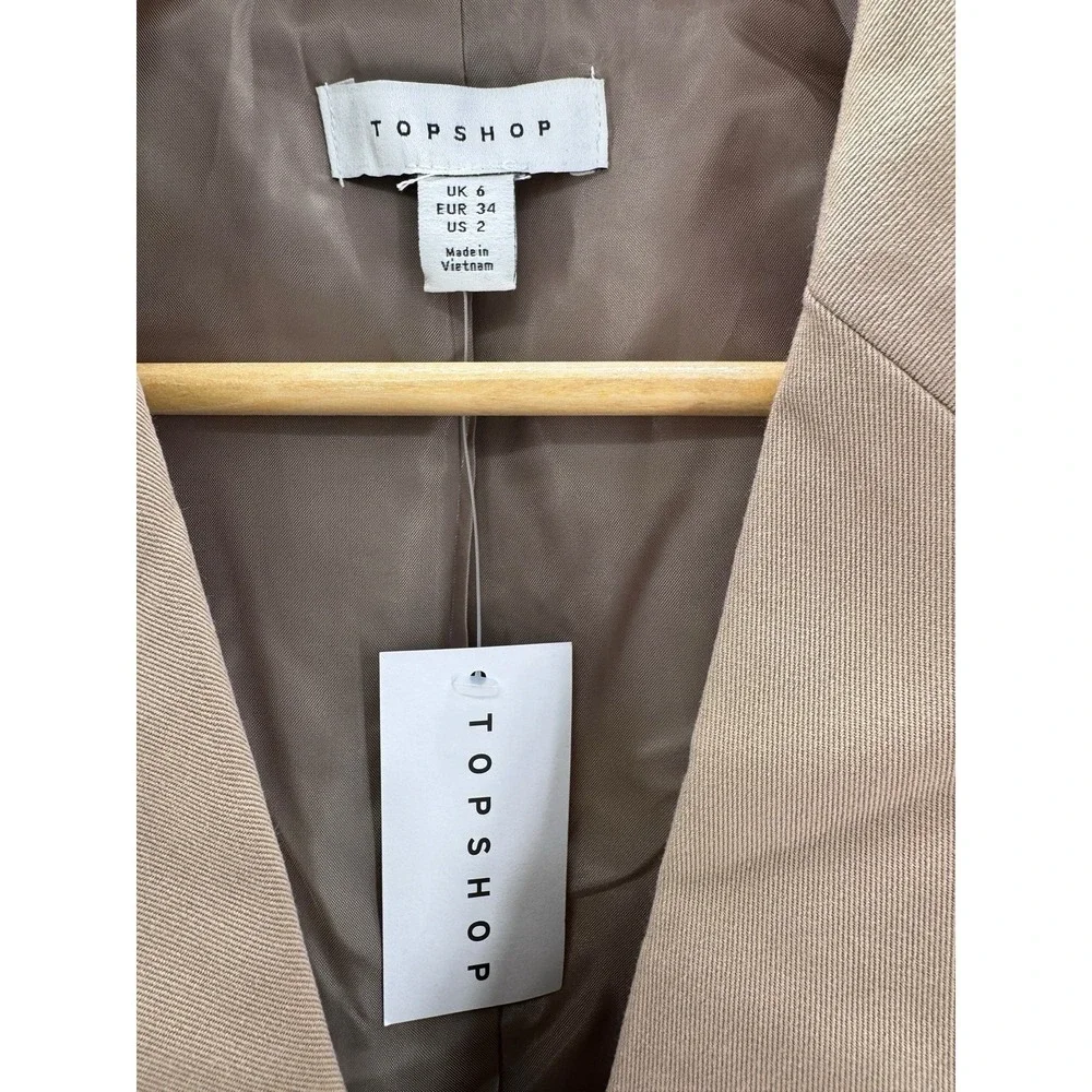 Topshop Belted Blazer Jacket Tan Beige Size 2‎ NWT Tailored Longline Modern Fit